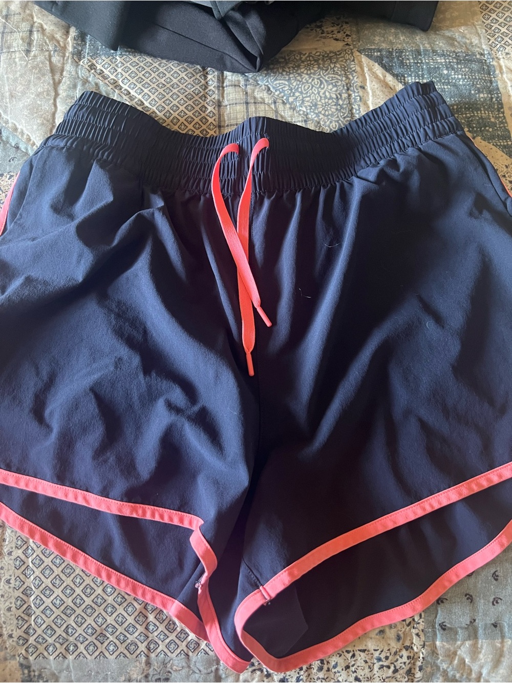 Athleta Navy Shorts with Coral Trim and Drawstring